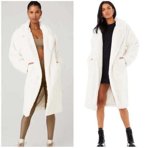 Alo- Oversized Faux Fur White Women's Trench - Picture 2 of 9